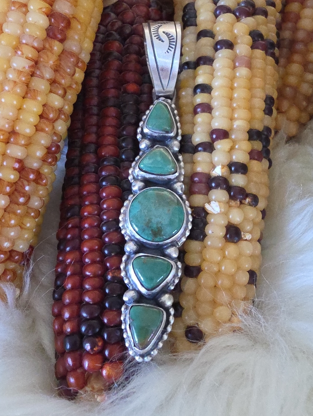 Stunning NWT Native American Navajo High Lonesome Turquoise 5 Stone Pendant 💚🤎